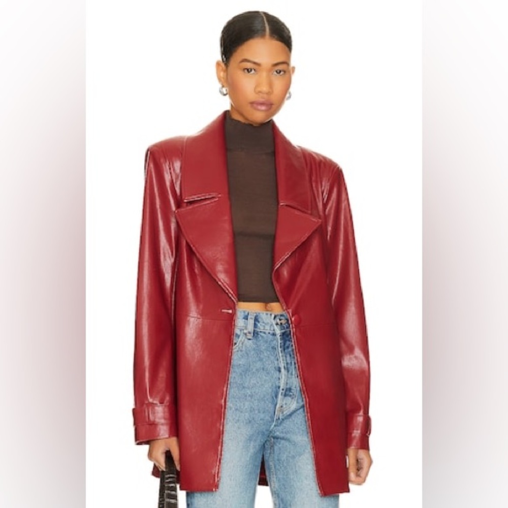 Bordeaux Faux Leather Blazer in Red